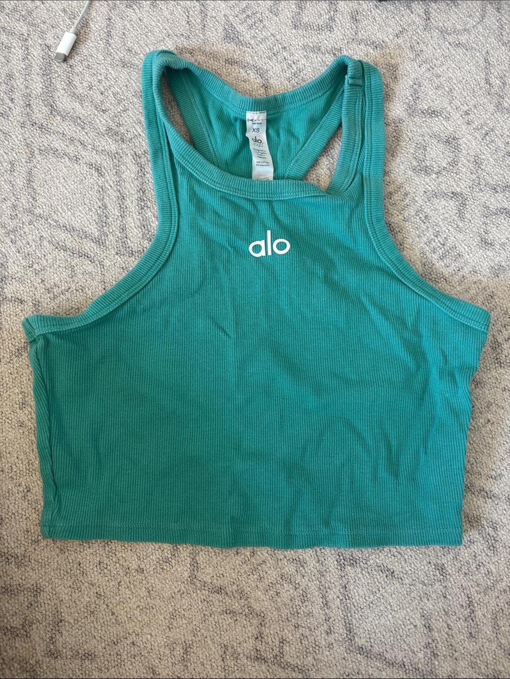 ALO Yoga Teal Ribbed Racerback Crop Top